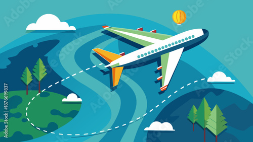 Airplane flying over landscape Vector
