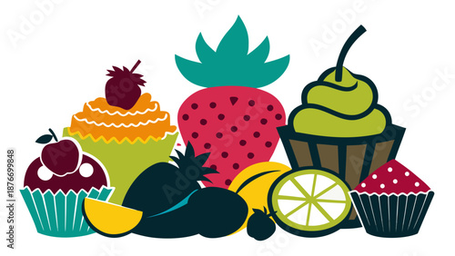 Colorful fruit cupcakes Vector
