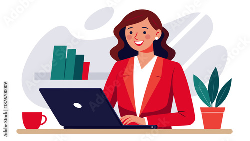 Businesswoman working on laptop Vector