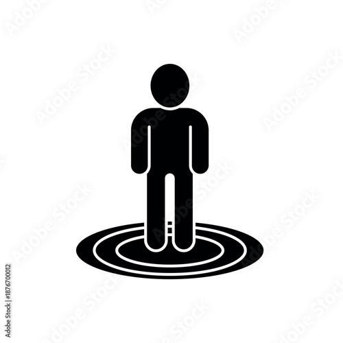 Surrounding person and radiating rings outline editable stroke line drawing eps.