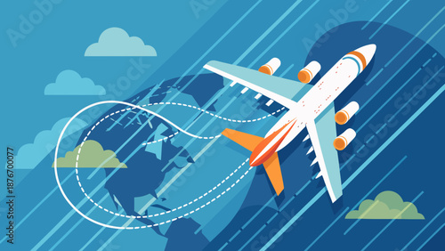 Airplane flying over globe Vector