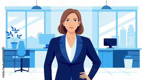 Confident businesswoman in modern office Vector