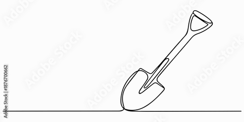 shovel continuous one line drawing, Continuous line drawing of shovel. Shovel linear icon. One line drawing background. Vector illustration. Shovel continuous line icon., Continuous line drawing