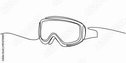 snowboarding goggle, Single Line Drawing of Snow Goggles for Winter Sports, Single Line Drawing of Snow Goggles for Winter Sports, Goggles one line art. Continuous line drawing of sport, player, sport