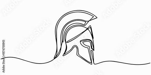 spartan helmet, Continuous one line drawing of spartan helmet. Medieval, greek, roman, traditional, protection concept. Editable stroke vector, Continuous one line drawing of roman warrior helmet mask