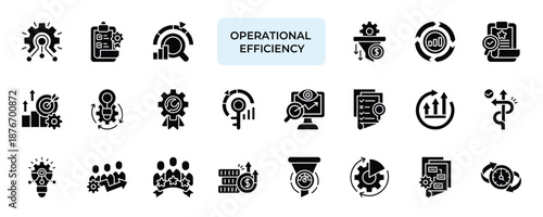 Operational Efficiency Icon set Collection in Solid Glyph Style. Productivity, Performance, Optimization, Resource, Management, Time, Effective