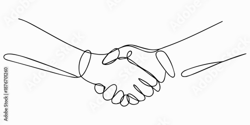 two shaking hands, hand drawn continuous one line of handshake. poster art print. vector illustration, two businessmen shaking hands. Continuous one line drawing illustration vector, Handshake