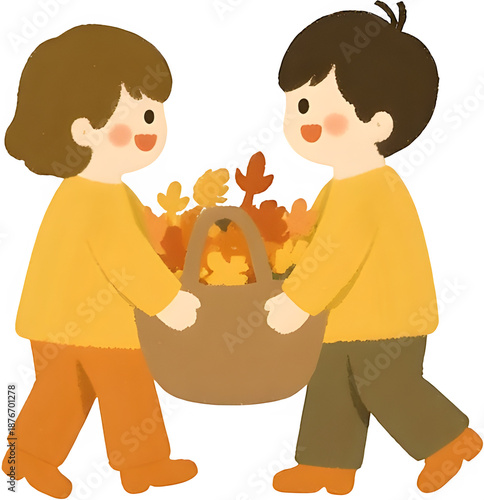 가을낙엽을함께담는유치원친구들