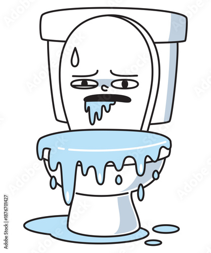 Sad Overflowing Toilet Cartoon Water Leak Bathroom Problem