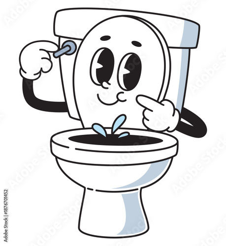 Cute Cartoon Toilet Flushing Water Button Bathroom Hygiene