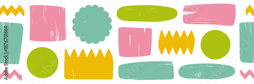 Doodle brush crayon shape color frame set. Hand drawn crayon pencil box, pastel rough chalk texture square border. Cute cartoon paint frame circle, square background design. Vector illustration