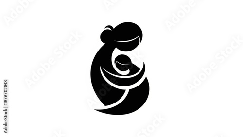 Mother holding baby in black silhouette vector graphic