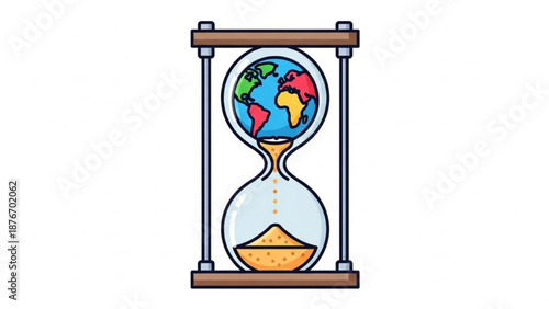 Hourglass with globe and sand timer on wooden stand