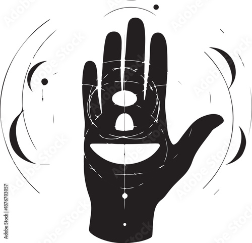 Palmistry Hand with Lines and Symbols on White Background