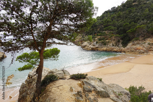 Fotografie The view of Cala Pola beach in Tossa De Mar, Costa Brava, Spain