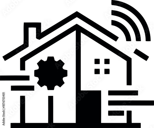 Modern house with gear and WiFi symbol technology icon