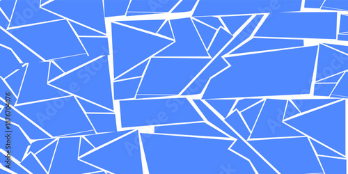 Seamless pattern background of ornament with fragments of blue broken ceramic tile or glass in flat design style isolated on white