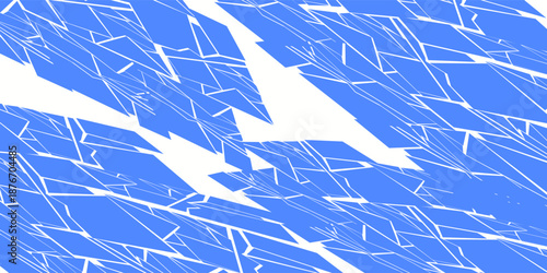 Seamless pattern background of ornament with fragments of blue broken ceramic tile or glass in flat design style isolated on white