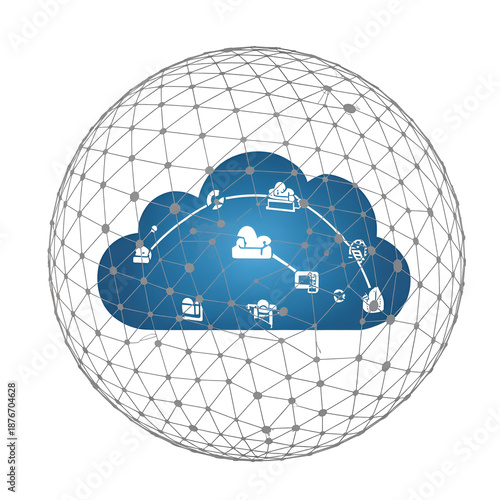 global cloud computing network infrastructure with connected devices and data services