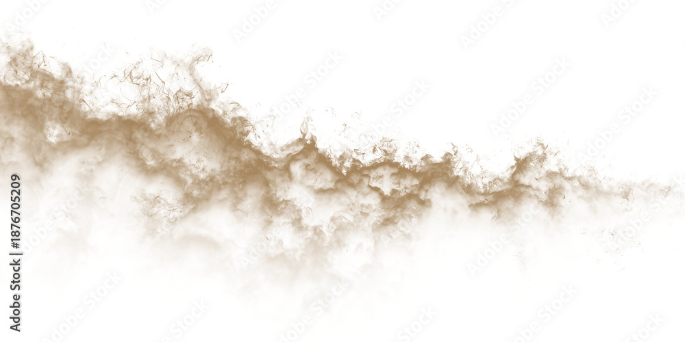 Fototapeta premium Sand, dust, brown, natural, smoke realistic dust PNG with brown sandstorm cloud and textured explosion. This PNG Overlay is transparent, ideal for desert scenes, pollution or storm effects.