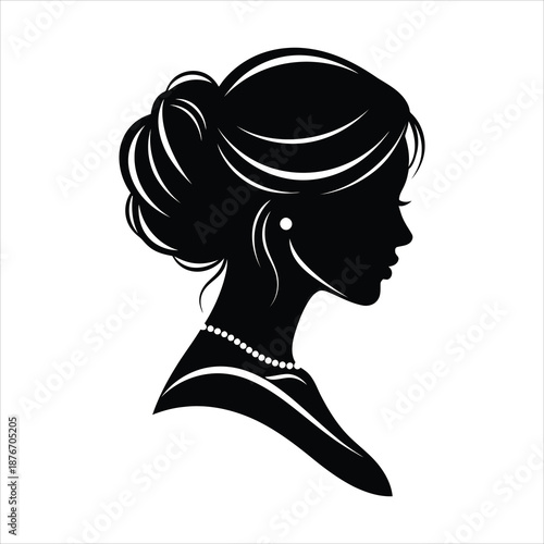 Elegant Woman's Silhouette with Pearl Necklace and Updo Hairstyle