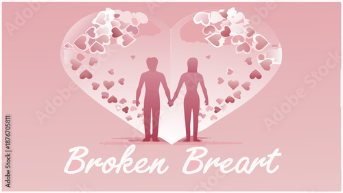 Couple holding hands in broken heart symbol on Valentine's Day