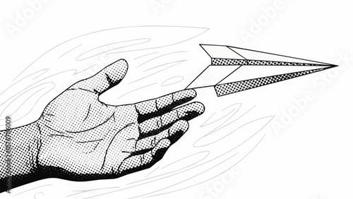 Hand Releasing Paper Airplane Illustration.
