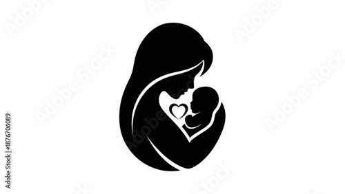 Mother and baby hug heart symbol love family