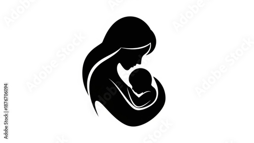 Mother holding baby close in black silhouette profile