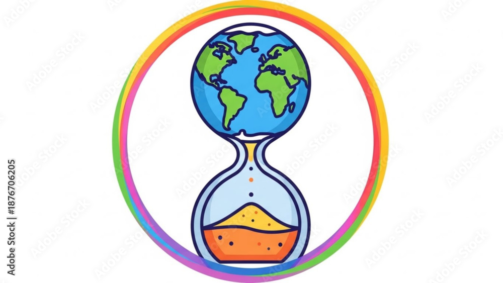 Fototapeta premium Earth on hourglass with rainbow circle eco concept