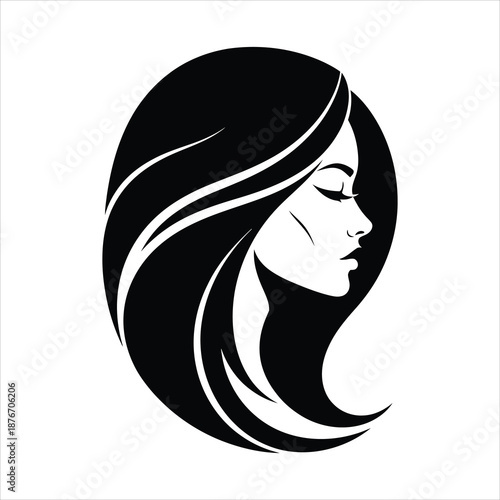 Elegant Woman's Profile Silhouette with Flowing Hair - Beauty Icon
