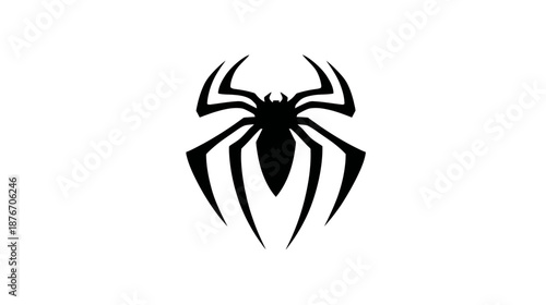 A symmetrical, black spider silhouette with eight legs, a defined abdomen, and a textured body, on white