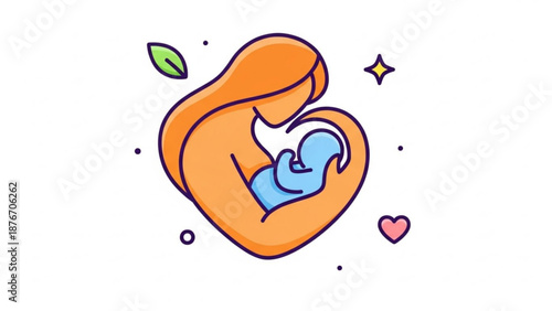 Mother holds baby close in loving heart shaped embrace with leaves