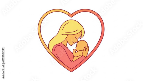 Mother holding baby in heart symbol love and care concept