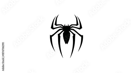 A solid black arachnid emblem silhouette centered on a white background. The insect has sharp legs