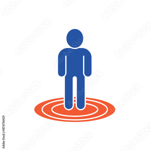 Surrounding person and radiating rings outline editable stroke line drawing eps.