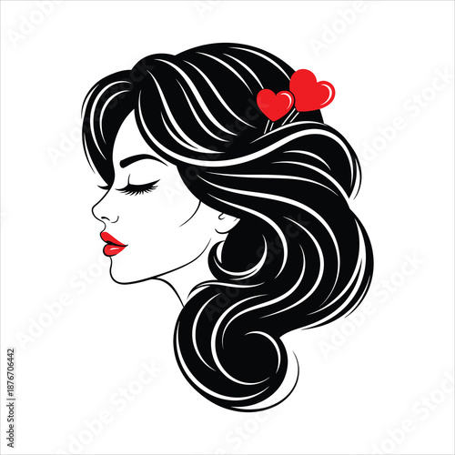 Elegant Woman with Heart Hairpin Illustration