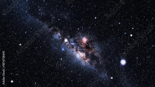 Mesmerizing panoramic view of the Milky Way galaxy, revealing countless stars, vibrant nebulae, and cosmic dust across the vast expanse of the universe