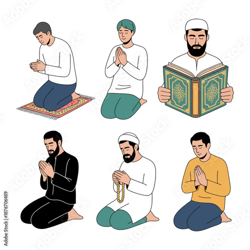 Men's Prayer Pose: A depiction of men of faith at prayer and moments of contemplation. Focusing on the diverse poses and expressions of faith.