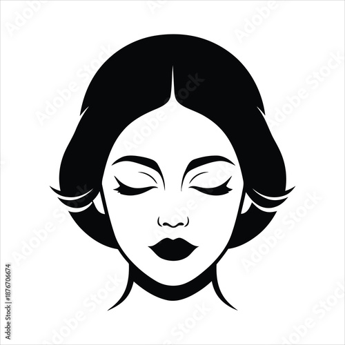 Elegant Graphic of a Woman's Face with Eyes Closed in Deep Serenity