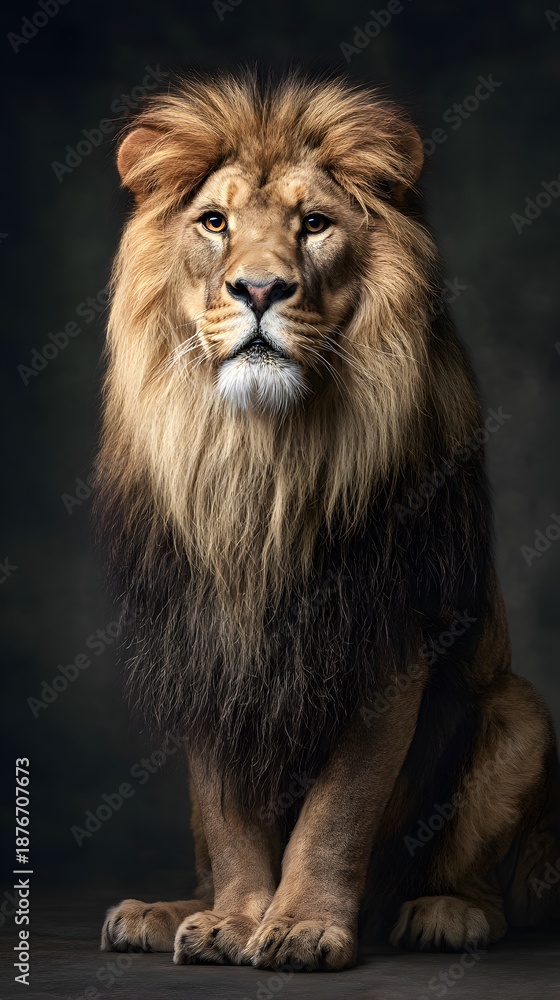 Obraz premium Majestic Male Lion Lying Down with a Powerful and Noble Gaze