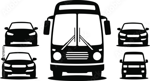 Vehicles on the road with bus and cars