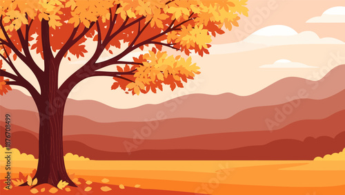 autumn tree in orange landscape fall season scenery nature background Autumn.