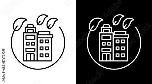 Green Building White Icon Set Design