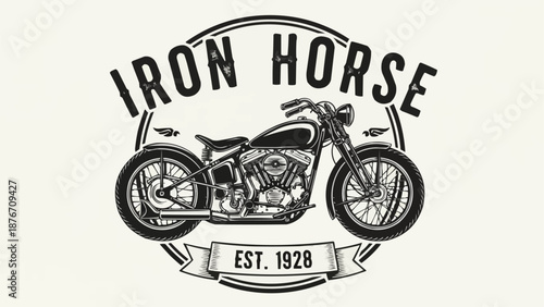 Vintage Motorcycle Emblem With Iron Horse Text Est 1928.