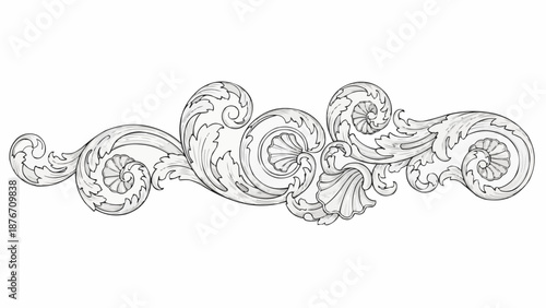 Ornate Scrollwork Decorative Element Vintage Style Line Art.