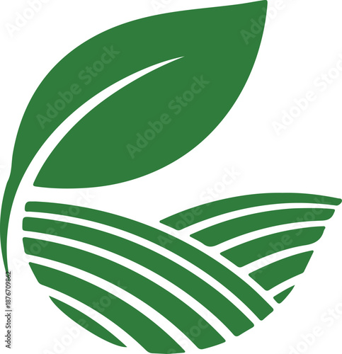 Green leaf over abstract fields representing agriculture and sustainable growth