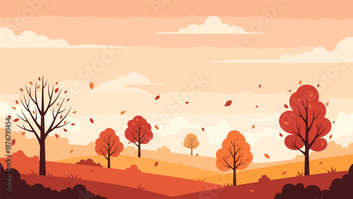 Autumn landscape with trees and falling leaves Autumn.