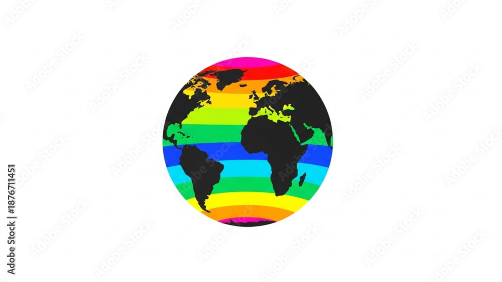 Naklejka premium Rainbow colorful world map on a white background symbolizing global