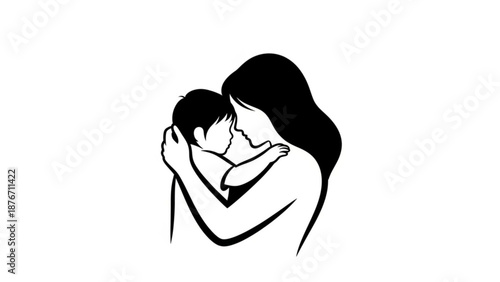 Mother holding baby close in loving embrace silhouette
